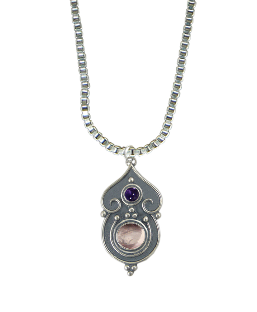 Sterling Silver Necklace Rose Quartz And Iolite